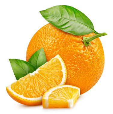 Turuncu turunçgiller beyaz arka planda izole edilmiş. Kırpma yolu olan turuncu. Yapraklı turuncu