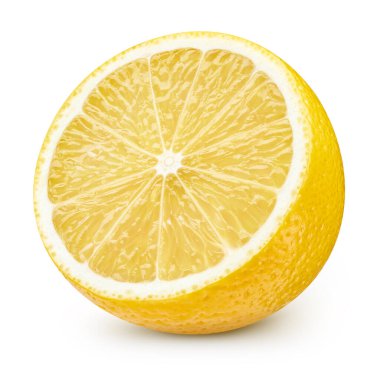 Lemon beyaz arka planda izole edilmiş. Limon toplama yolu. Limonlu makro stüdyo fotoğrafı.