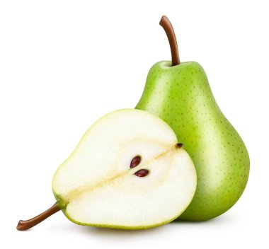 Armut. Yeşil armut beyaz arka planda izole edilmiş. Kırpma yolu ile armut