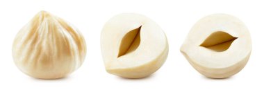 Fındık seti. Fındık, beyaz arka planda izole edilmiş. Kırpma yolu olan fındık koleksiyonu