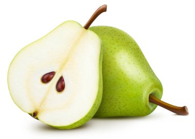 Armut meyvesi kesme yolunu izole eder. Armut üstüne beyaz. Armut