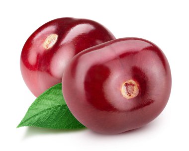 Kiraz. Beyaz arka planda izole edilmiş kiraz. Kiraz Kırpma yolu.