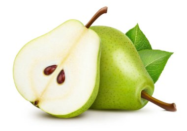 Armut. Armut, beyaz arka planda izole edilmiş. Armut makrosu. Armut kırpma yolu