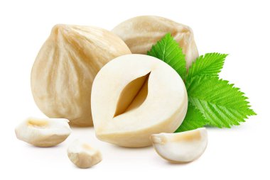 Fındık, beyaz arka planda izole edilmiş. Fındık Kırpma Yolu. Fındıklı makro atış.