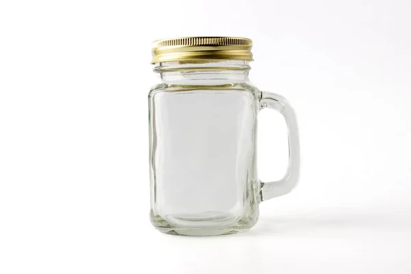 Recipiente Suco Smoothy Vazio Transparente Vidro Suco Fundo Branco — Fotografia de Stock
