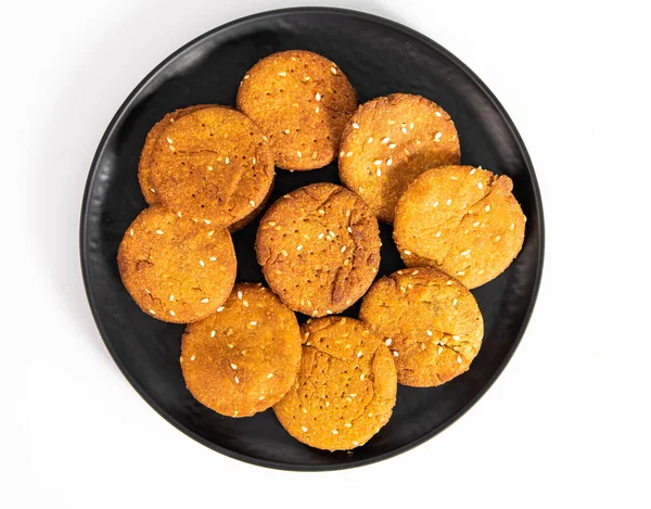 Ινδικό Σπιτικά Cookies Στο Πιάτο Λευκό Φόντο Δέσμη Των Cookies Royalty Free Εικόνες Αρχείου