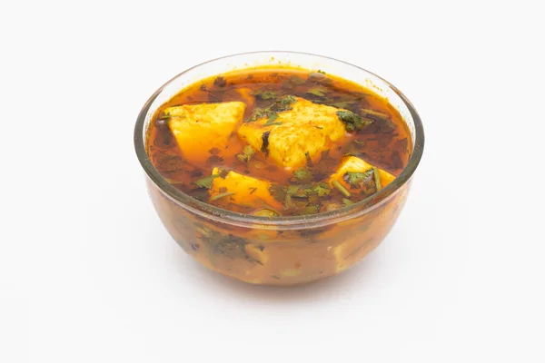 Tasty Matar Panneer Sabji Bowl White Background Spicy Cheese Gravy — Stock Photo, Image