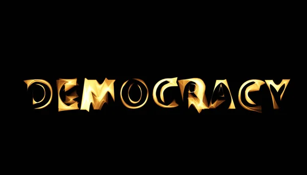 Texto Gráfico Democracia Con Efecto Fuego Llama Sobre Fondo Negro — Foto de Stock