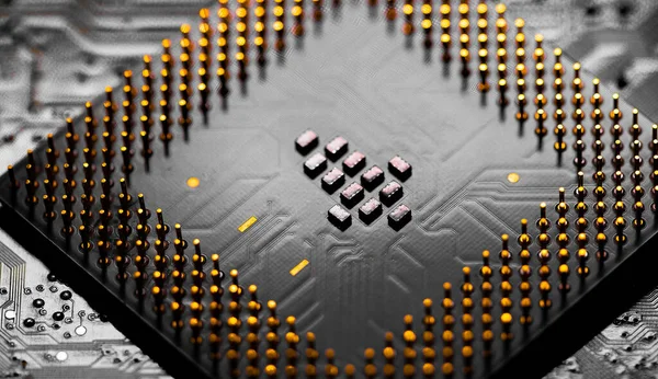 Macro Close Microchips Pins Main Cpu Processor Circuit Board — Stockfoto