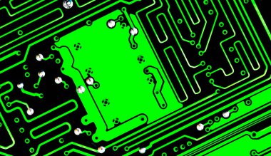 Yeşil PC devre kartındaki yazdırılmış kabloları kapat