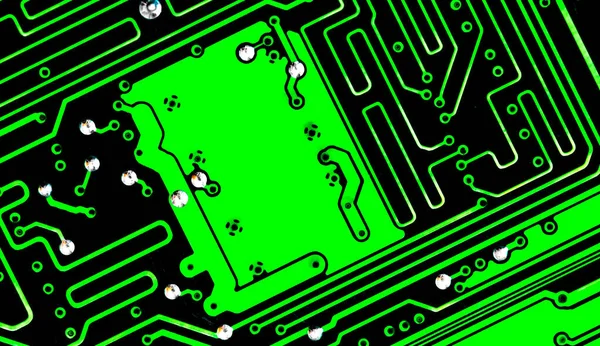Makro Närbild Tryckta Ledningar Grön Kretskort — Stockfoto