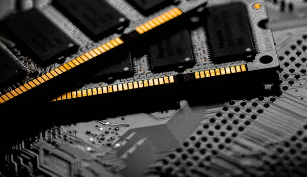 Macro Close Computer Ram Chip Random Access Memory Slot Motherboard — стоковое фото