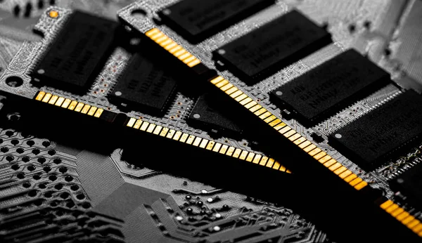 Makro Närbild Dator Ram Chip Random Access Minne Chip Slot — Stockfoto