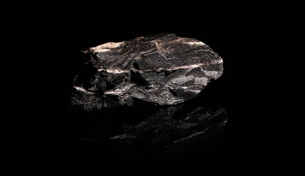 Makró Alapanyag Közeli Képe Manganese Ore Rock Elszigetelt Fekete Fényvisszaverő — Stock Fotó