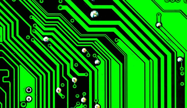 Makro Närbild Tryckta Ledningar Grön Kretskort — Stockfoto