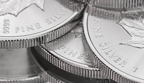 Extrémní Zblízka Obraz 9999 Stříbrné Kanadské Javorové Mince — Stock fotografie