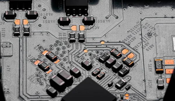Macro Close Componentes Microchips Placa Circuito — Fotografia de Stock