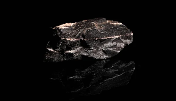 Makro Zbliżenie Obrazu Surowca Ruda Manganu Odizolowana Czarnym Tle Odblaskowym — Zdjęcie stockowe