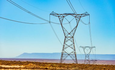 Güney Afrika 'nın Namaqualand bölgesinde elektrik iletim pilonu