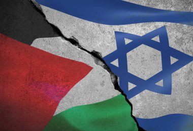 İsrail ve Filistin arasında bayrak ve siluet kullanılarak yapılan savaşın kavramsal görüntüsü