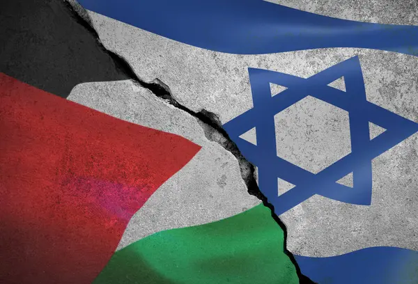 İsrail ve Filistin arasında bayrak ve siluet kullanılarak yapılan savaşın kavramsal görüntüsü