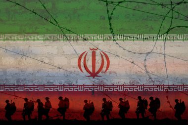 Bayrak ve siluet kullanılarak İsrail ve İran arasındaki savaşın kavramsal görüntüsü