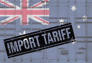 Avustralya ulusal bayrağını taşıyan konteyner, küresel ticaret bağlamında gümrük tarifeleri ve uluslararası ticaret politikalarını simgeliyor