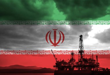 İran bayraklı doğal gaz sondaj kulesi, ülkedeki doğal kaynakları simgeliyor. 