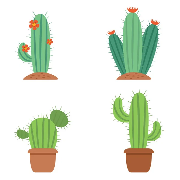 Ploché Ilustrace Rostlin Kaktusu — Stockový vektor