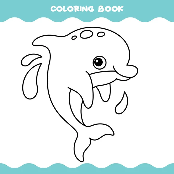 Pagina Colorare Con Delfino Dei Cartoni Animati — Vettoriale Stock