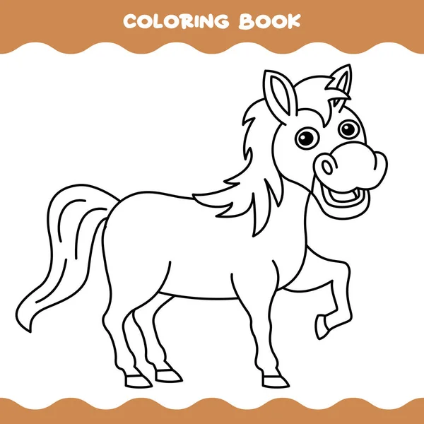 Раскраска Страницы Мультфильмом Лошадь — стоковый вектор