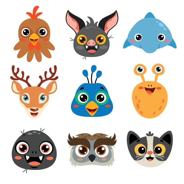 Набор Мультфильмов Animal Heads — стоковый вектор