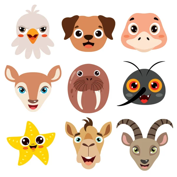 Набор Мультфильмов Animal Heads — стоковый вектор