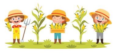 Farm Scene With Cartoon Kids clipart