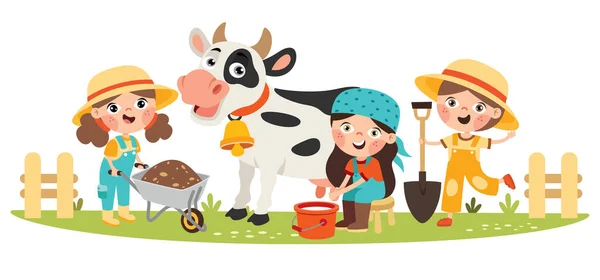 Scena Rolnicza Kreskówkami Dla Dzieci — Wektor stockowy