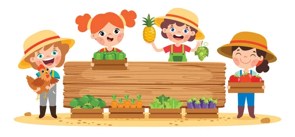 Cena Fazenda Com Crianças Dos Desenhos Animados —  Vetores de Stock