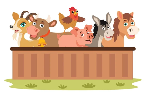 漫画動物と農場のシーン — ストックベクタ