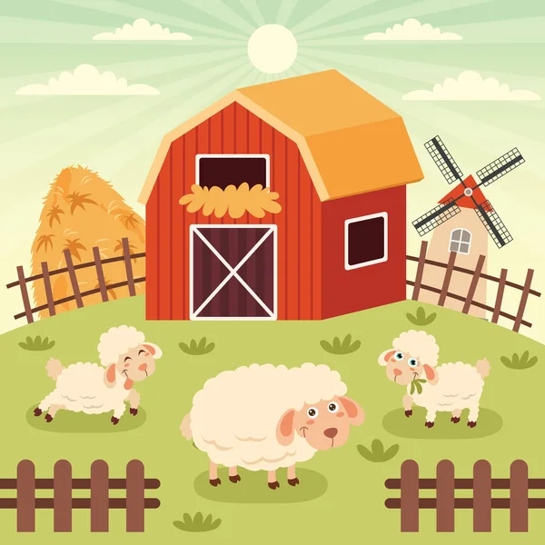 Farm Scene Cartoon Animals — Stock Vector