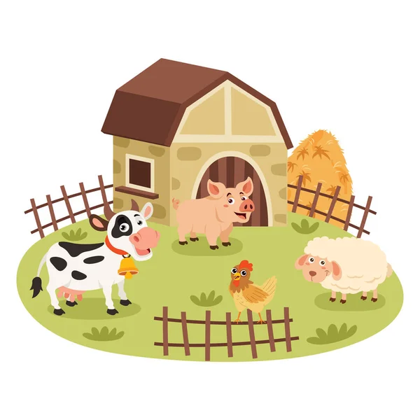 Cena Fazenda Com Animais Desenhos Animados —  Vetores de Stock