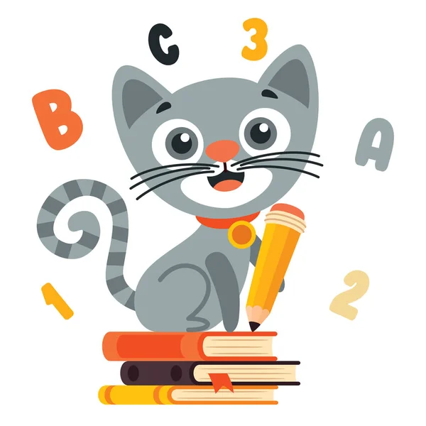 Education Illustration Cartoon Cat — Stock Vector