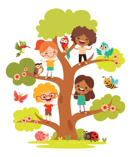 Cartoon Kinder Spielen Baum — Stockvektor