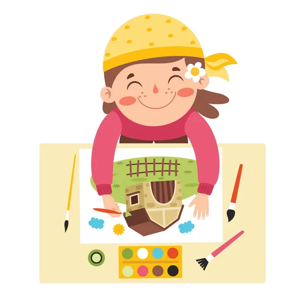Top View Kid Painting Papíron — Stock Vector