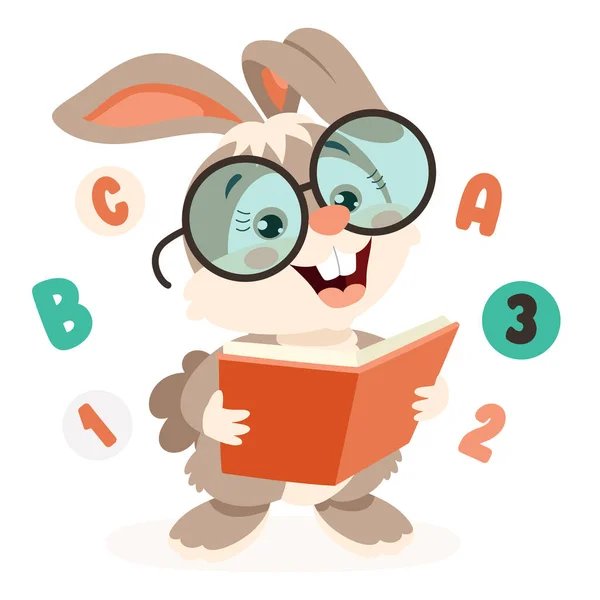 Cartoon Drawing Rabbit Reading Book — Vector de stock