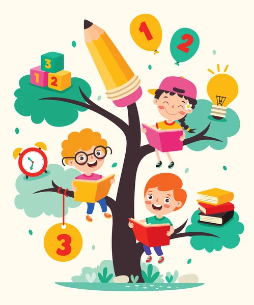 stock vector Education Tree With Cartoon Kids