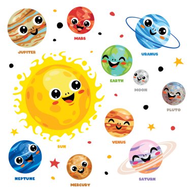 El Çizimi Renkli Uzay Elementleri