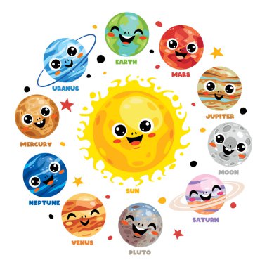 El Çizimi Renkli Uzay Elementleri