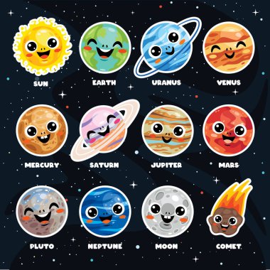 El Çizimi Renkli Uzay Elementleri