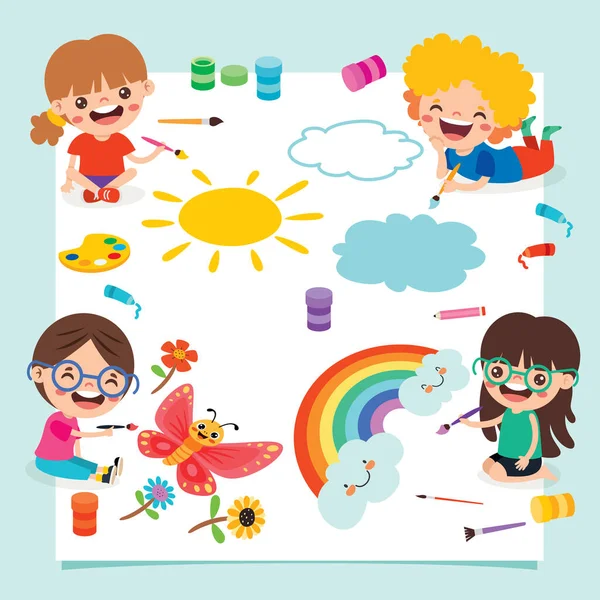 Little Kids Painting Floor — Vector de stoc