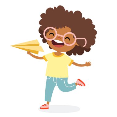 Çizgi filmci Çocuk Kağıt Uçakla Oynuyor