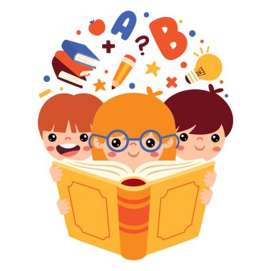 Illustration Of Kids Reading Book clipart